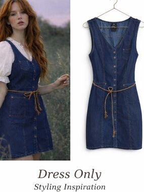 πΎ POINT ZERO Sleeveless Denim Dress Cottagecore Layering Rope Tie Waist Sz 11 L
